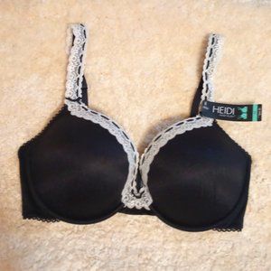 NWT ~ Heidi Klum Black Colored Fit Bra Accented with Daisy Ribbon (Size: 38D)